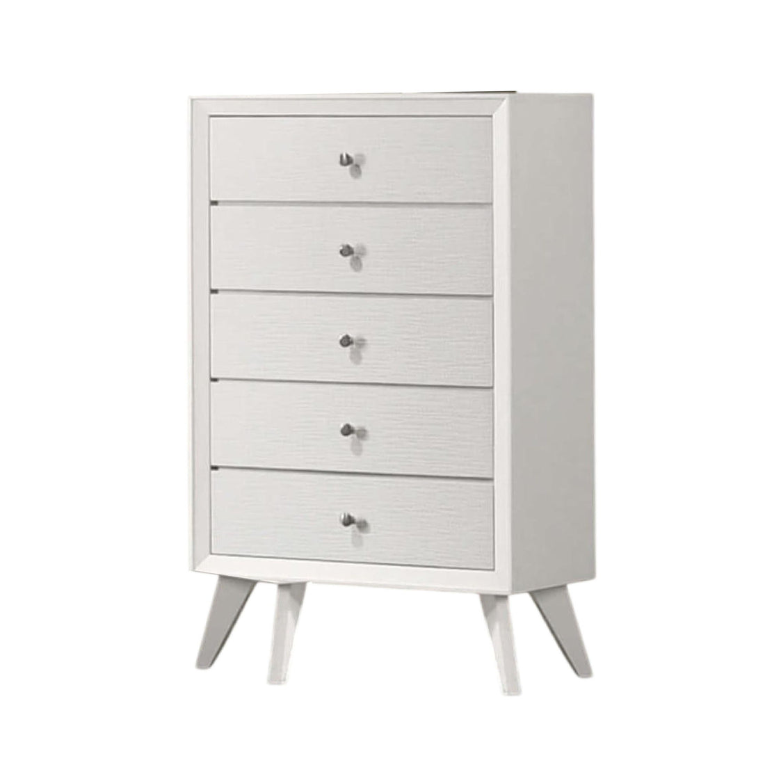 1 Piece Chest With Angled Legs, Wave Texture, Round Knobs - White