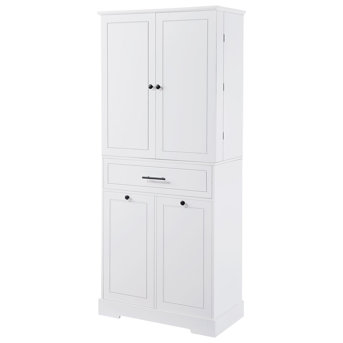 Freestanding Bathroom Storage Cabinet With Doors, Drawers, And Tilt Out Laundry Hamper - White