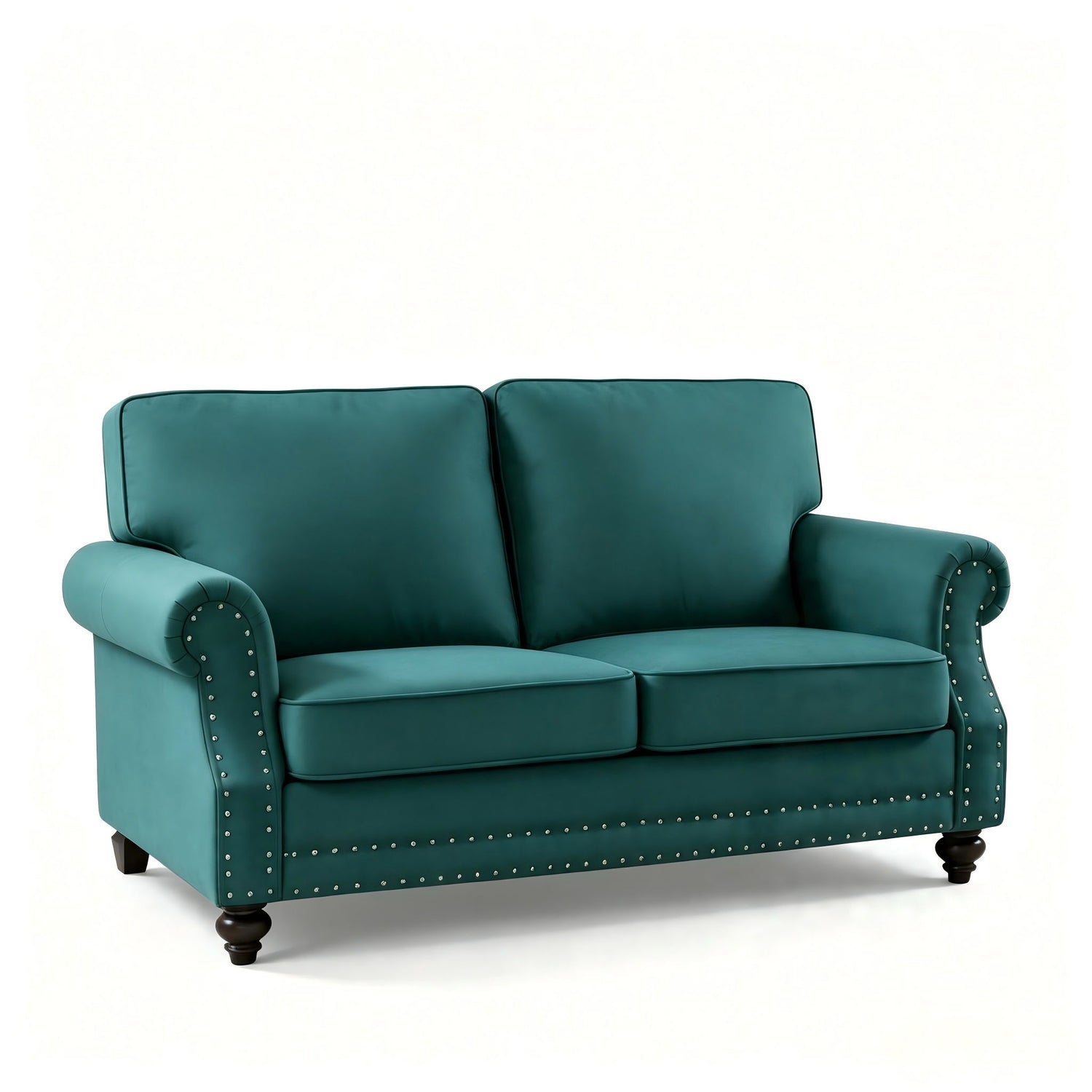 Loveseat Sofa With Nailhead Detail &amp; Turned Legs, 2 Seater Upholstered Couch