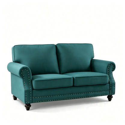 Loveseat Sofa With Nailhead Detail &amp; Turned Legs, 2 Seater Upholstered Couch