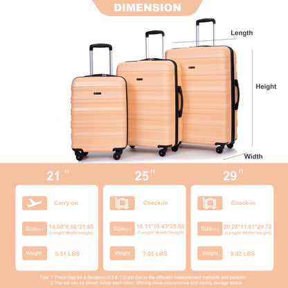 Expandable 3 Piece Luggage Sets Lightweight &amp; Durable Suitcase, Spinner Wheels, Tsa Lock