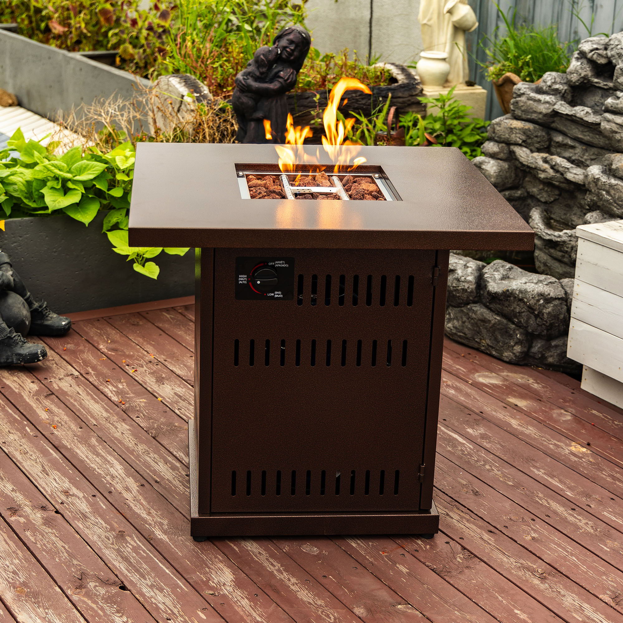 28&quot; Propane Gas Fire Pit Table, 50000 Btu Square Steel Fire Pit For Outside Patio Deck Garden Courtyard - Brown