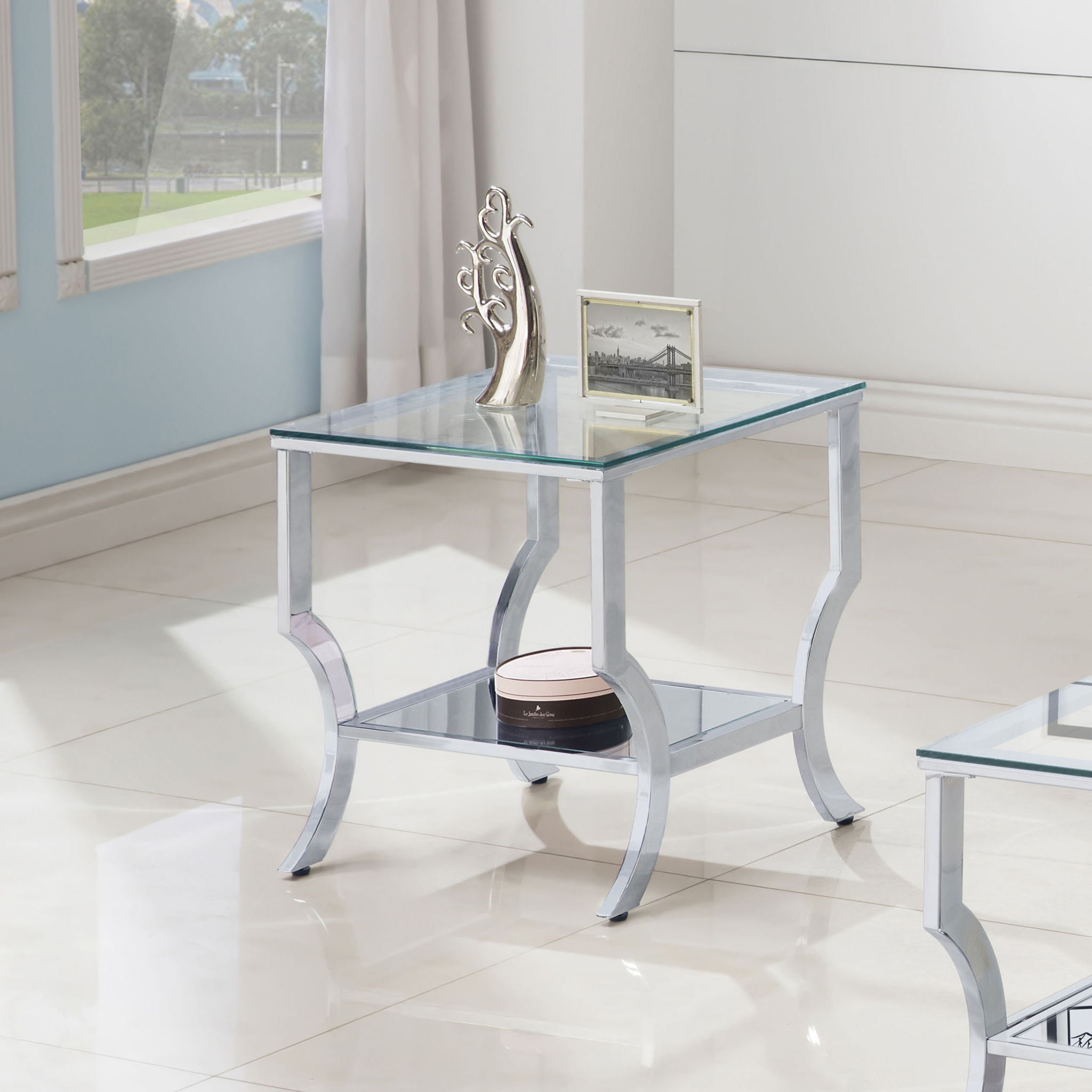 Porch &amp; Den - Square Top End Table Elegance Glass - Chrome