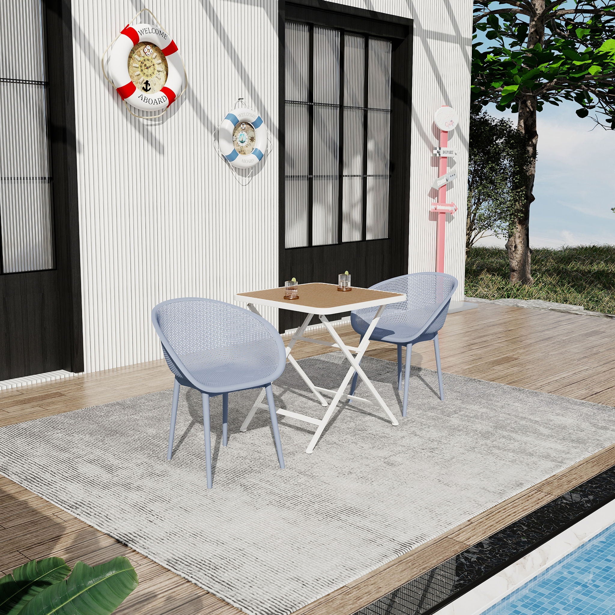 2 Pack Lounge Chair Set &amp; Folding Square Table