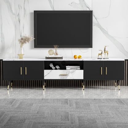Modern TV Stand With 2 Cabinets &amp; Open Compartments, Entertainment Center For Tvs Up To 80&