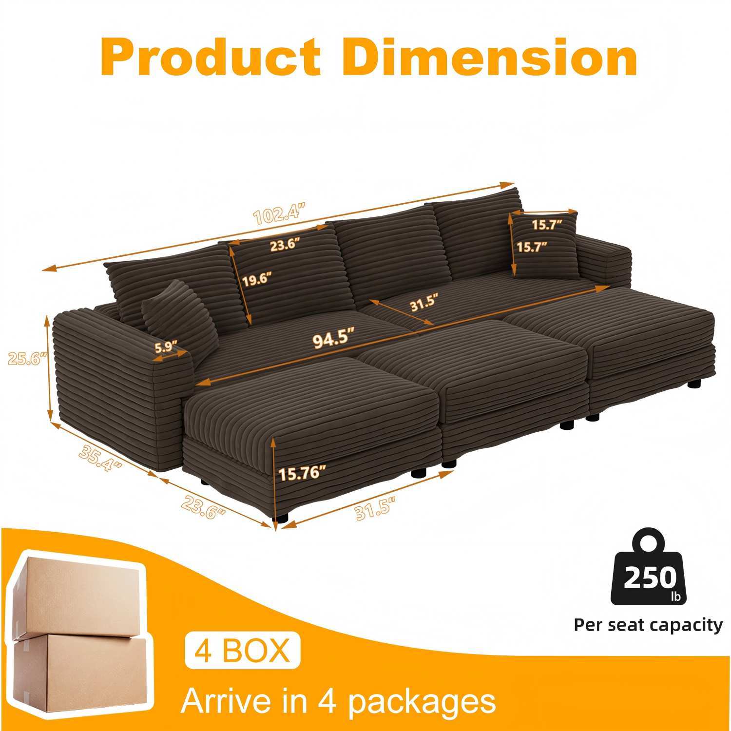 Modern Comfy Upholstered Sofa Cloud Couch &amp; Deep Seat Couches