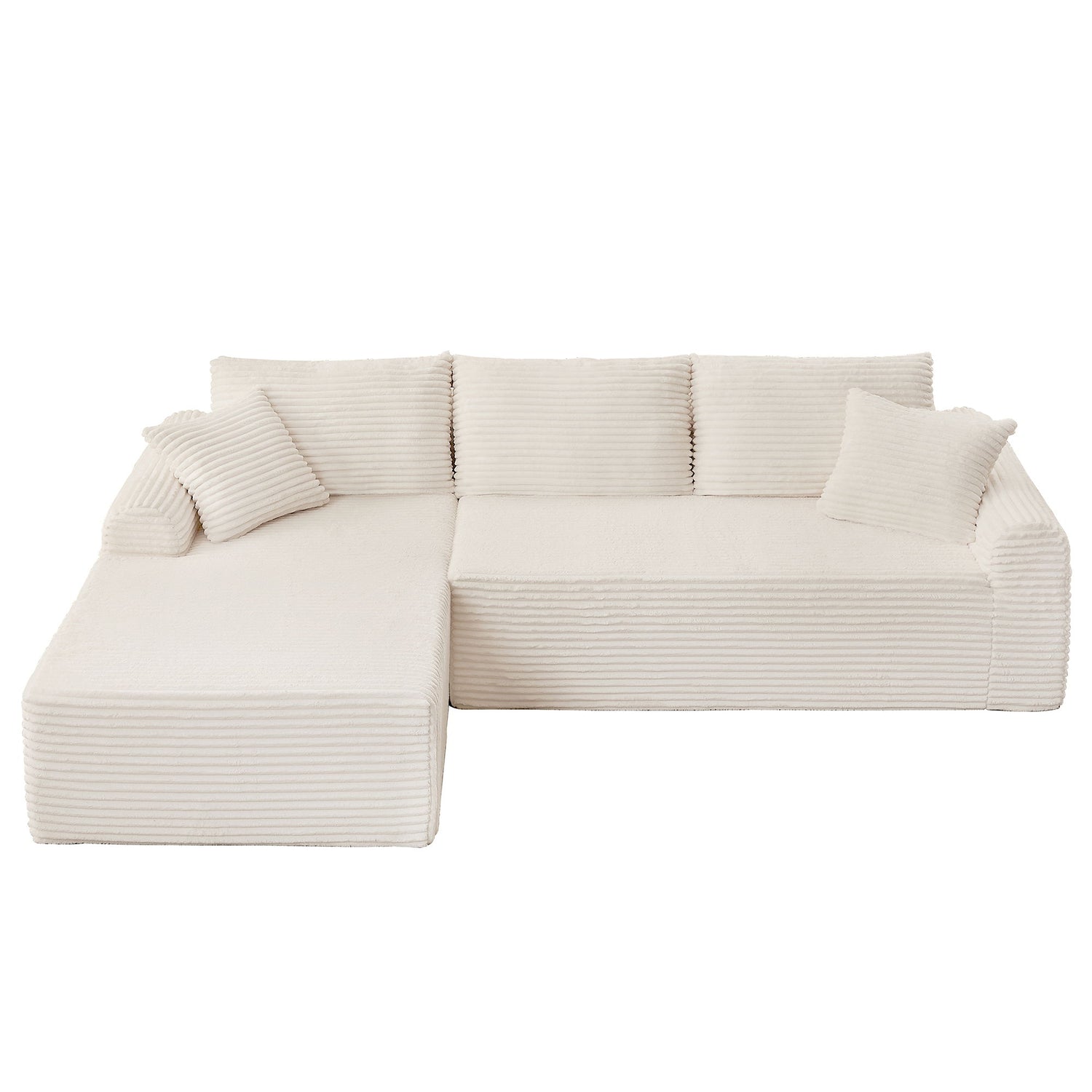 Modular Corduroy Sectional With Arched Armrests, Includes 3 Back Cushions &amp; 2 Throw Pillows