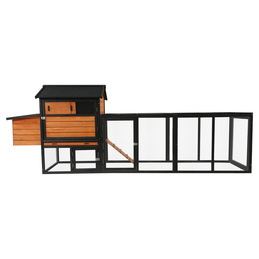 Chicken Coop, Large Outdoor Hen House &amp; Run And Nesting Box Poultry Cage, Rabbit Hutch - Brown / Black