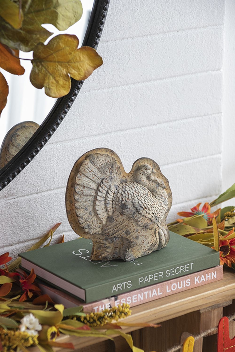 Resin Turkey With Pumpkin Rustic, For Harvest Festival Fall Festival &amp; Thanksgiving Table Decorations (Set of 2) - Gray