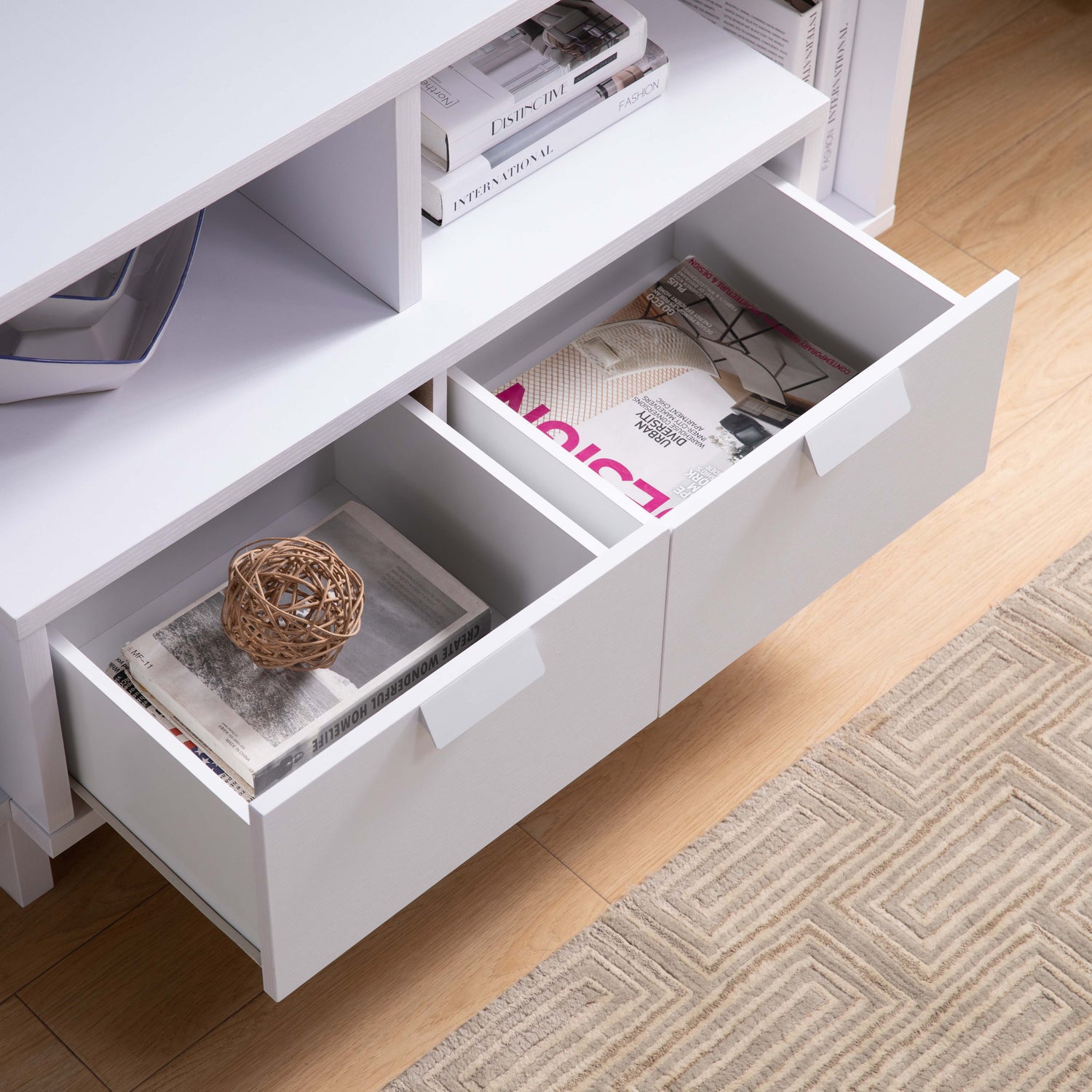 Modern TV Stand &amp; Two Shelves And Two Drawers