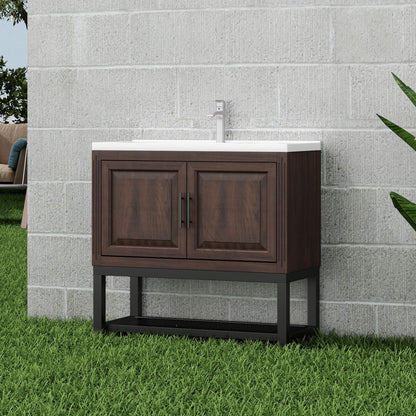 Modern Freestanding Bathroom Vanity With Ceramic Sink, Hot And Cold Faucet, Storage Cabinet &amp; Open Shelf