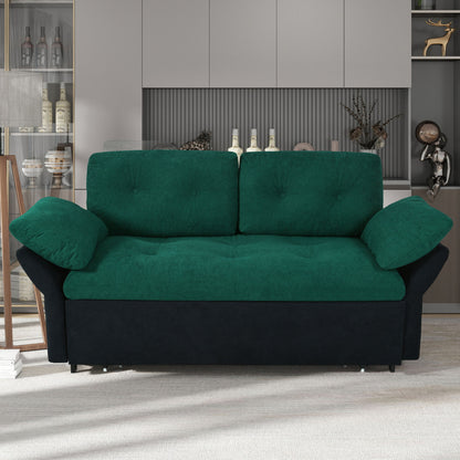 Modern Convertible Sleeper Sofa Bed With Pull-Out Queen Design, Side Storage &amp; Thick Cushions
