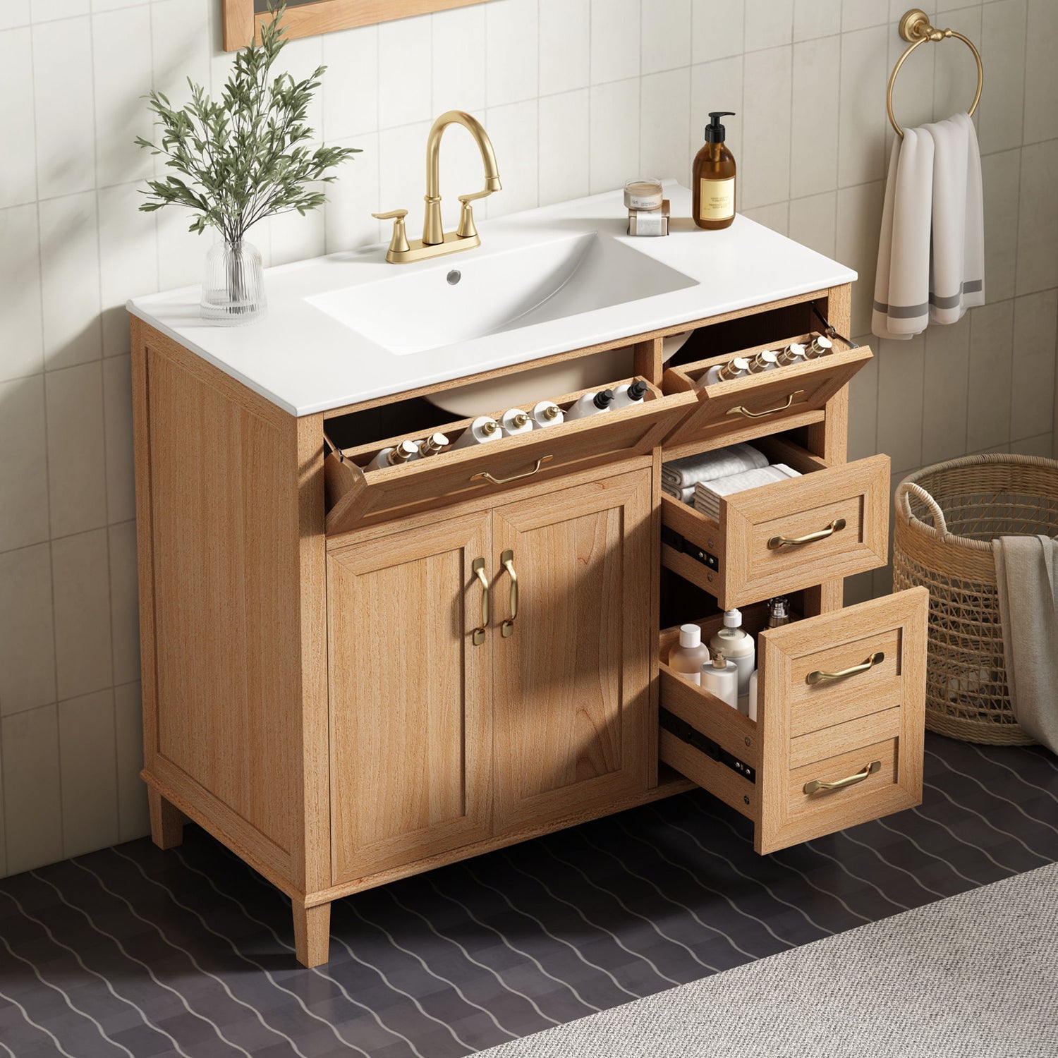 Bathroom Vanity With Sink, Soft Close Doors &amp; Drawers - Wood