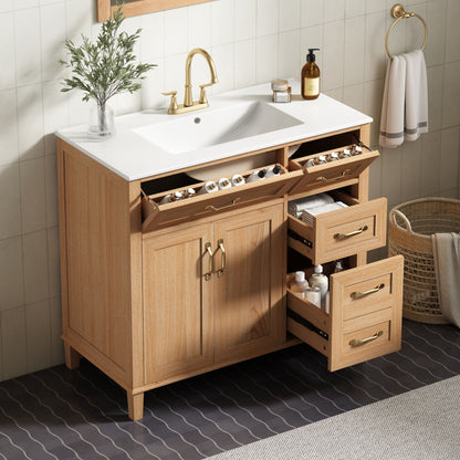 Bathroom Vanity With Sink, Soft Close Doors &amp; Drawers - Wood