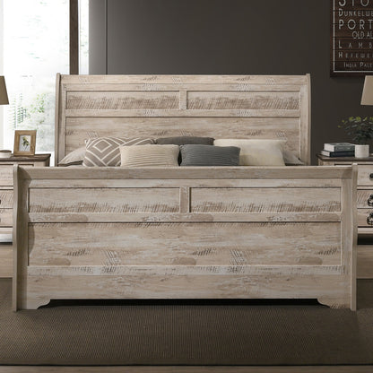 Imerland Contemporary White Wash Finish 3-Piece Bedroom Set-Sleigh Bed and Two Nightstands, King Size