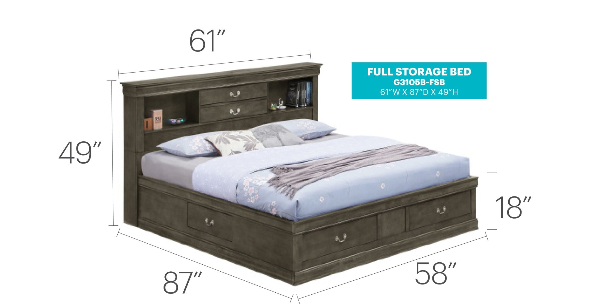 Traditional Style Bookcase Storage Bed