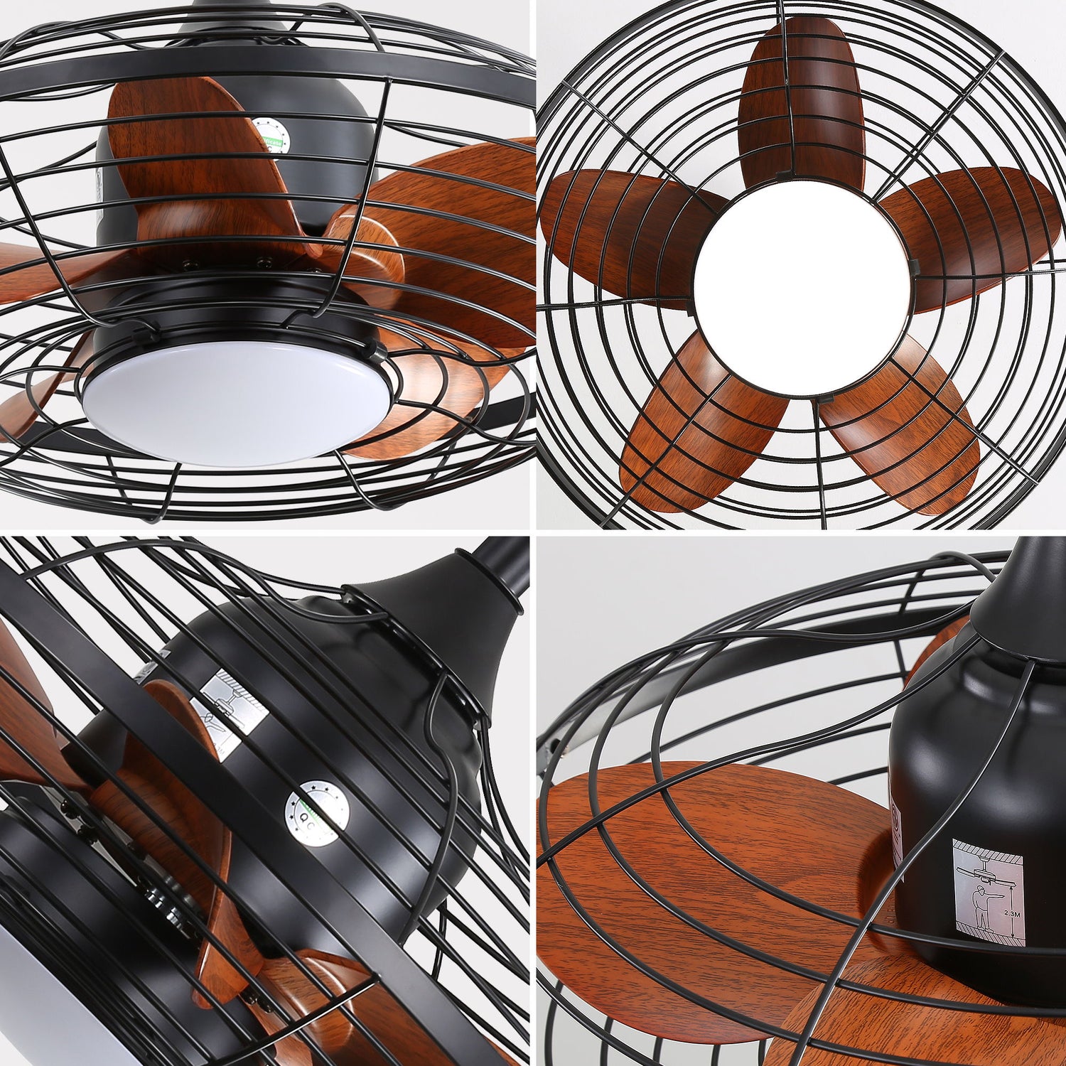 20&quot; Downrod Mount Ceiling Fan LED 18W 3 Cct 5 ABS Blades DC Motor With Hanging And Hook For Outside Patios Pergola - Black