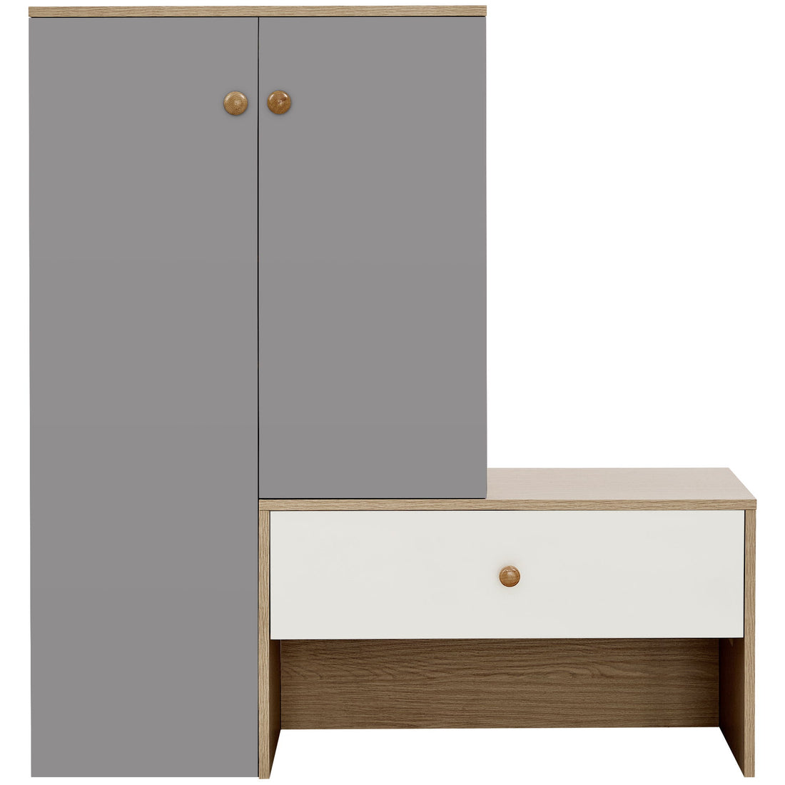 Modern Multi Functional Shoe Storage Bench &amp; Cabinets With Adjustable Shelves - Gray / Natural Wood / White