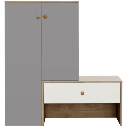 Modern Multi Functional Shoe Storage Bench &amp; Cabinets With Adjustable Shelves - Gray / Natural Wood / White
