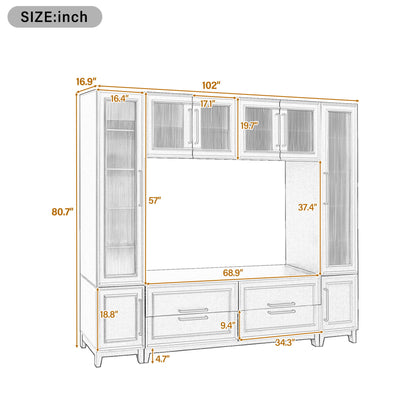 Wall Unit Entertainment Center With Glass Doors For TVs Up To 75&quot; With Drawers For Living Room - White