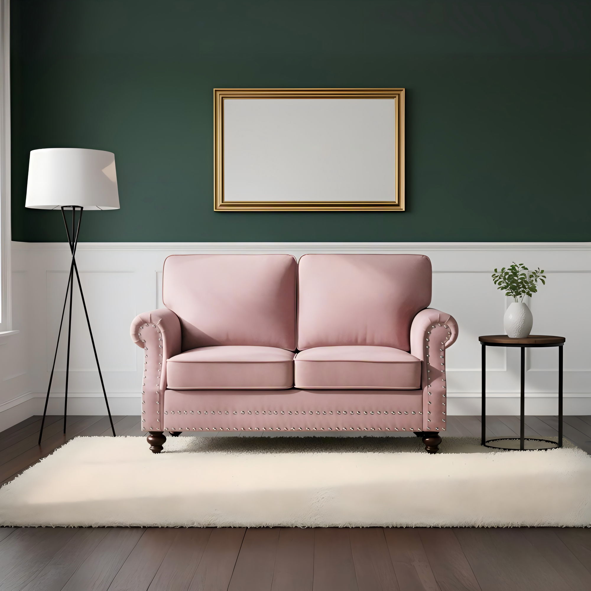 Loveseat Sofa With Nailhead Detail &amp; Turned Legs, 2 Seater Upholstered Couch