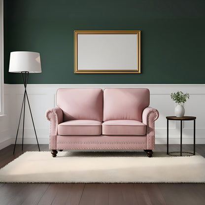 Loveseat Sofa With Nailhead Detail &amp; Turned Legs, 2 Seater Upholstered Couch