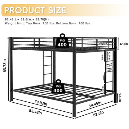 Bunk Bed For Kids, Convertible Frame With Ladders &amp; Guardrail