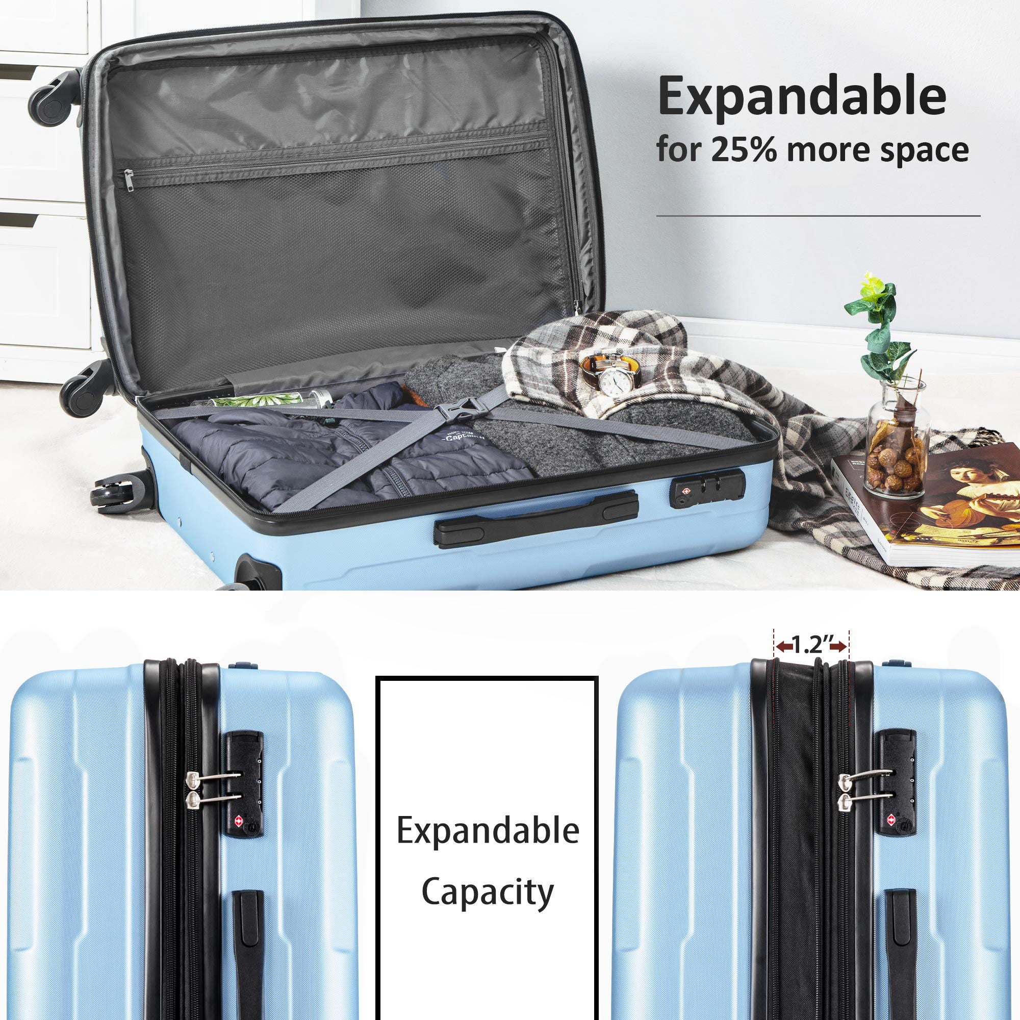 Expanable Spinner Wheel 2 Piece Luggage Set ABS Lightweight Suitcase With Tsa Lock 20&quot; / 28&quot;