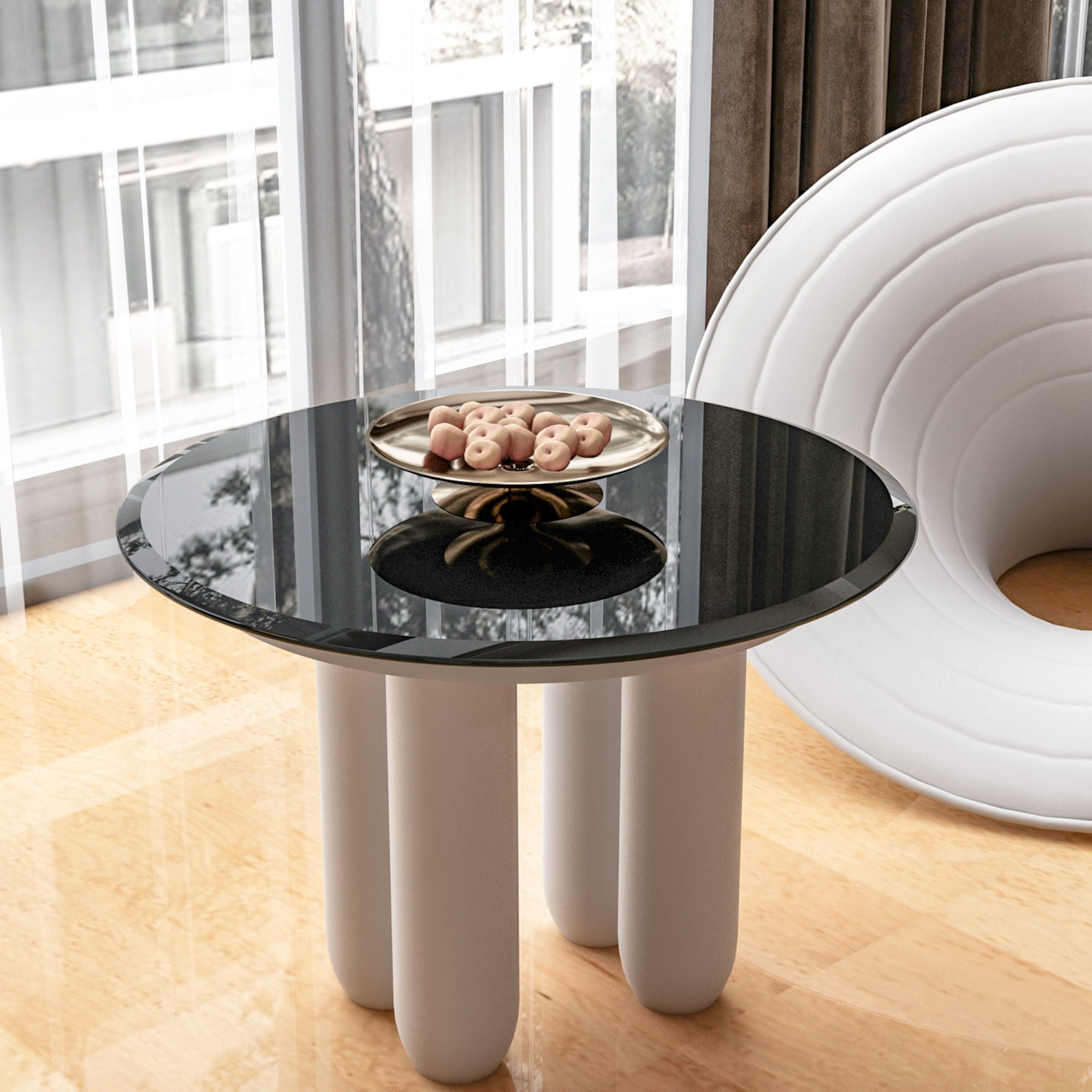 24&quot; Round Tempered Glass Table Top Clear Glass Beveled Polished Edge