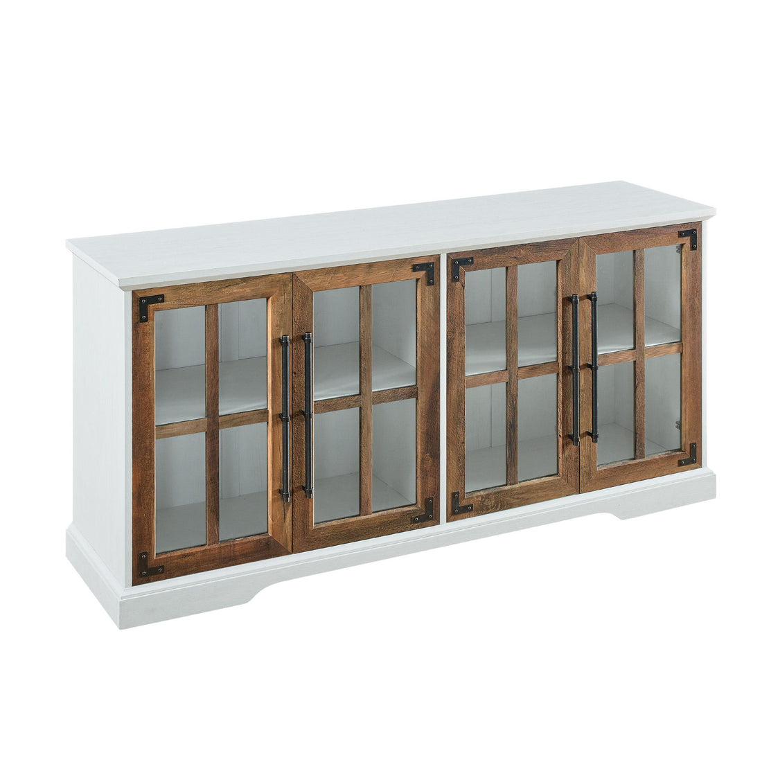Modern Farmhouse Two Tone Windowpane Glass Door TV Stand For TVs Up To 65&quot;