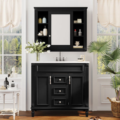 Bathroom Vanity With Top Sink, Mirror Cabinet, 2 Soft Closing Doors &amp; 2 Drawers