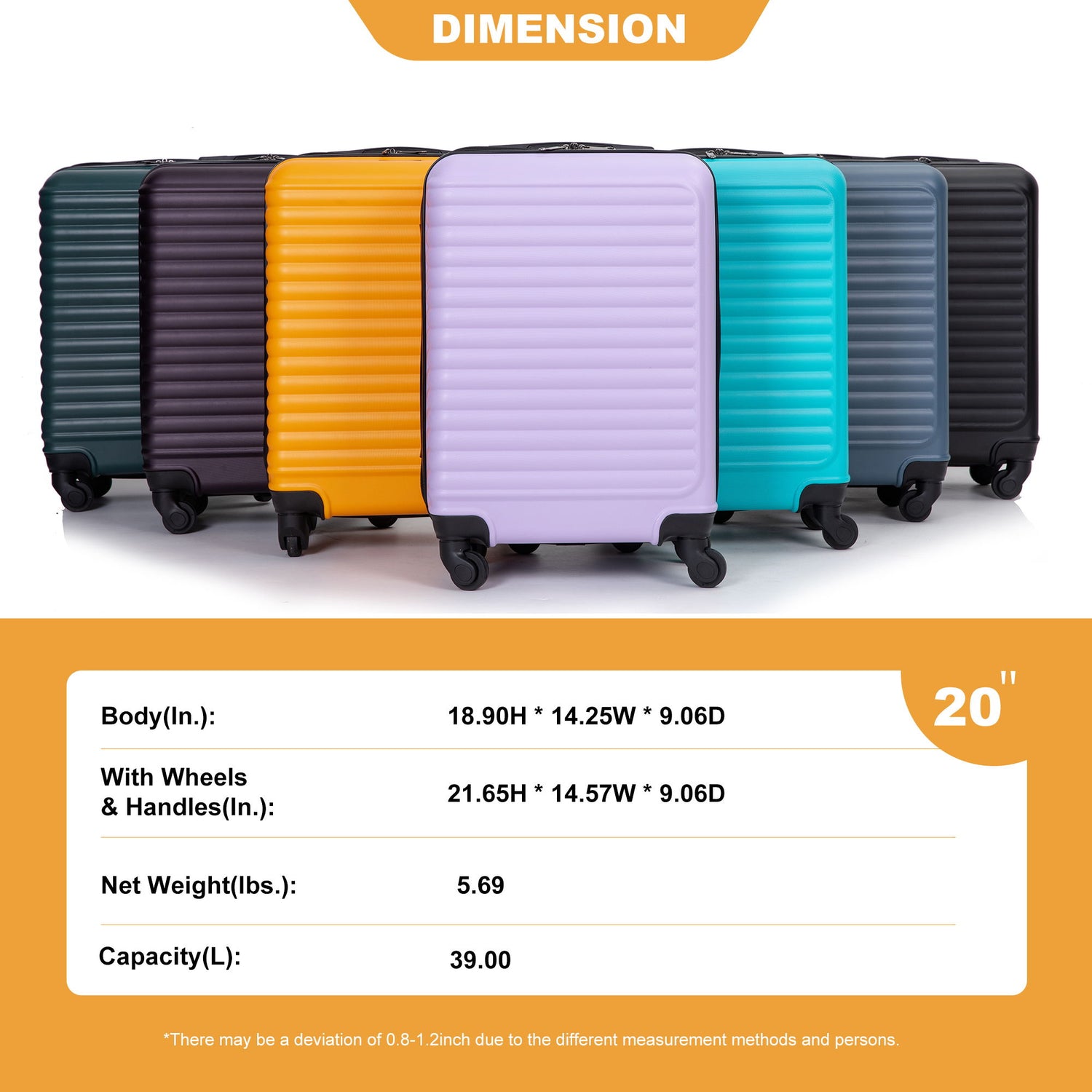 20&quot; Carry On Luggage Lightweight Suitcase, Spinner Wheels