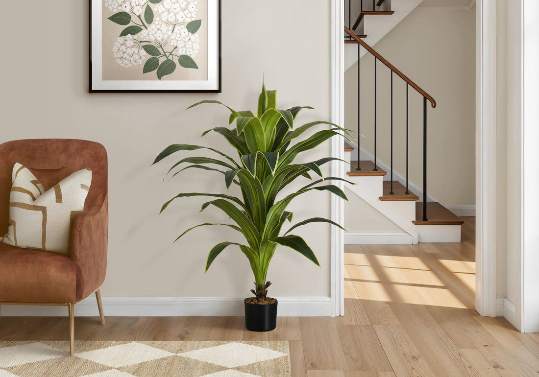 47&quot; Tall, Artificial Plant, Dracaena Tree, Indoor, Faux, Fake, Floor, Greenery, Potted, Real Touch, Decorative - Green / Black
