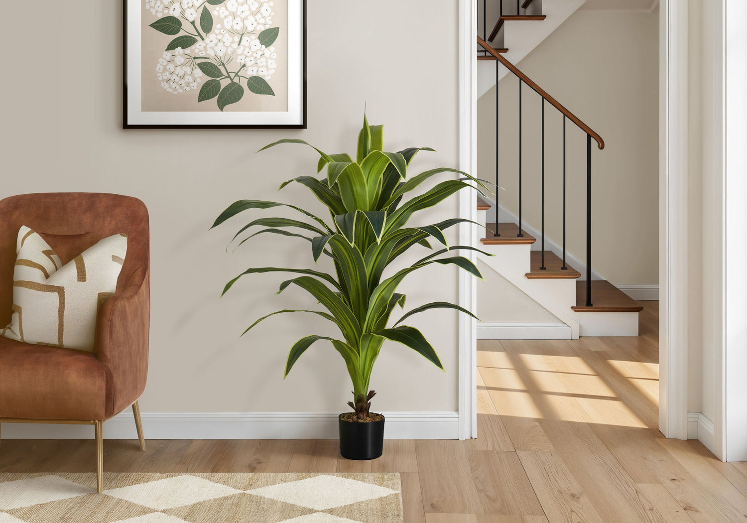 47&quot; Tall, Artificial Plant, Dracaena Tree, Indoor, Faux, Fake, Floor, Greenery, Potted, Real Touch, Decorative - Green / Black