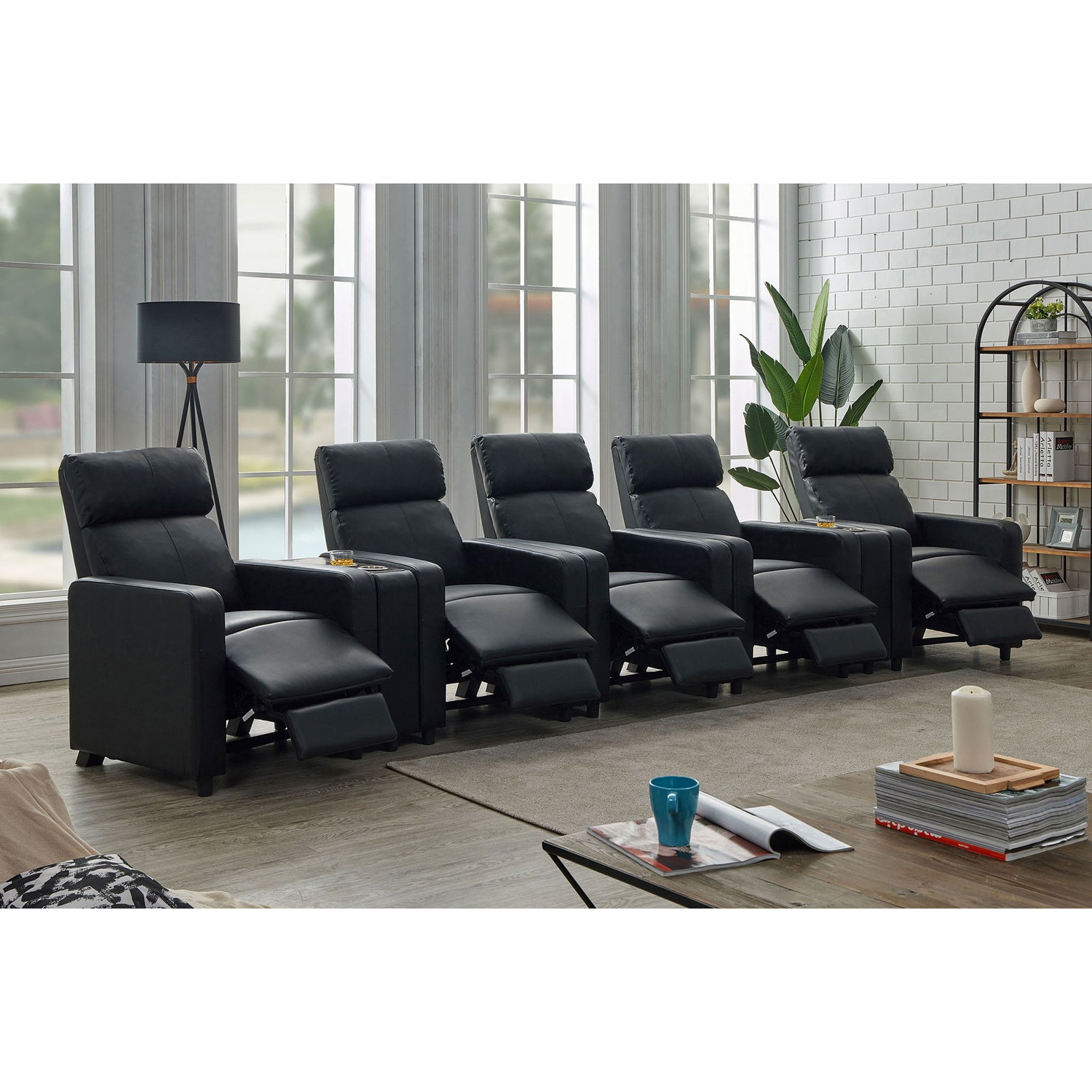 Warren - 5 Seater Home Theater With 2 Wedge Consoles - Black