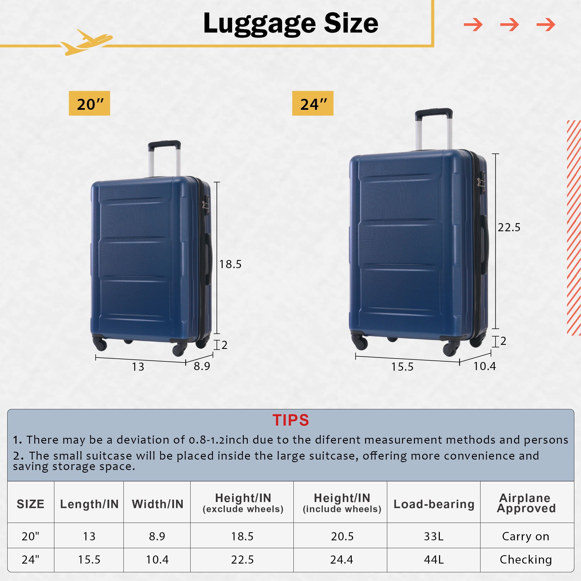 2 Piece Luggage Set With Bags Expanable Spinner Wheels ABS Lightweight Suitcase With Tsa Lock 20&quot; / 24&quot;