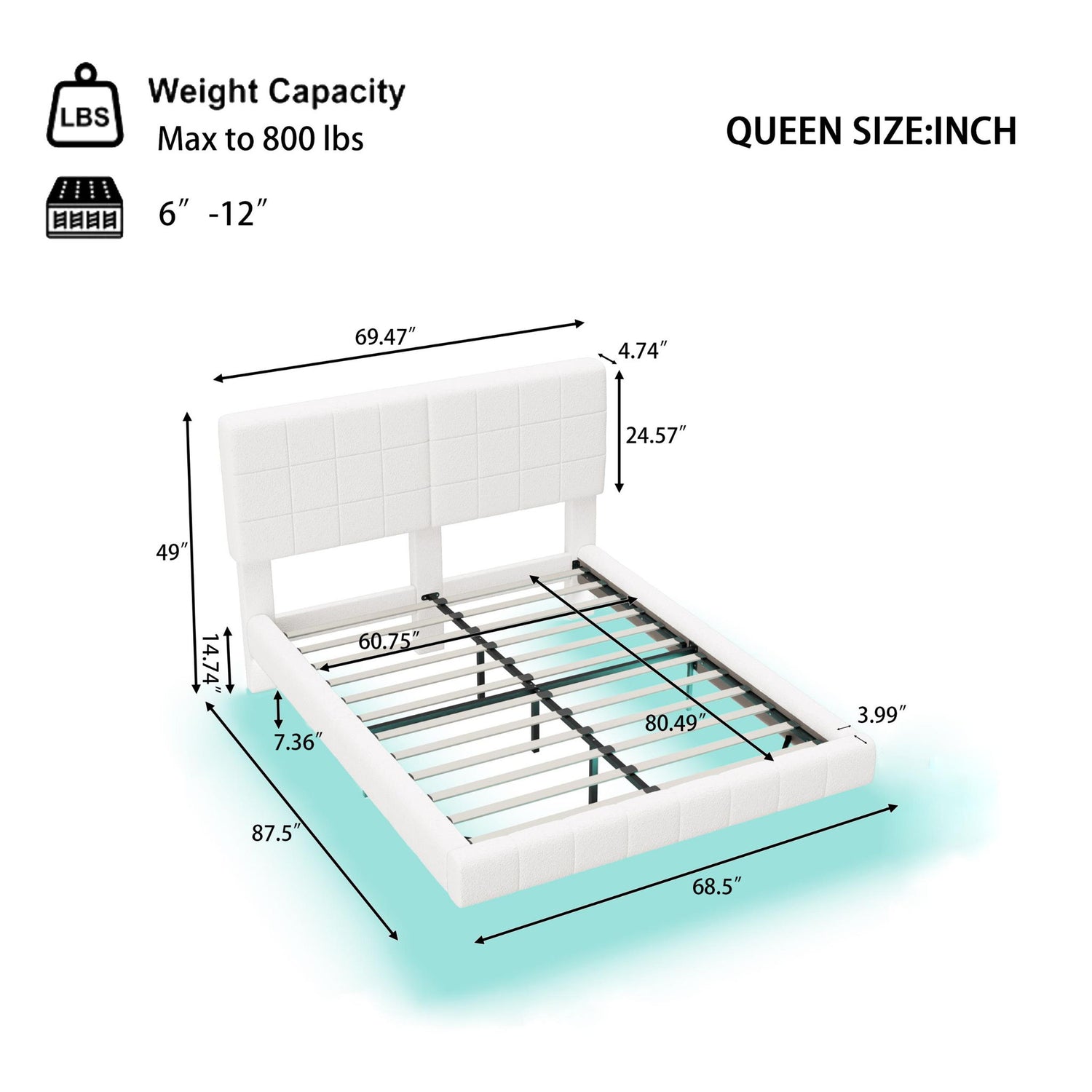 Floating Bed With Light, Soft Touch Surface