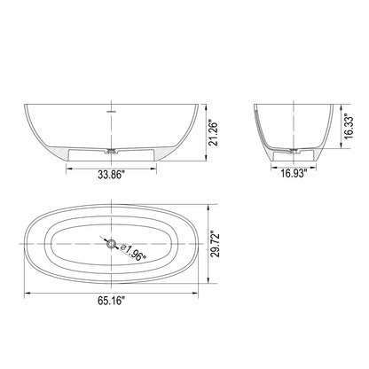 65.2&quot; Freestanding Solid Surface Soaking Bathtub For Bathroom - Matte White