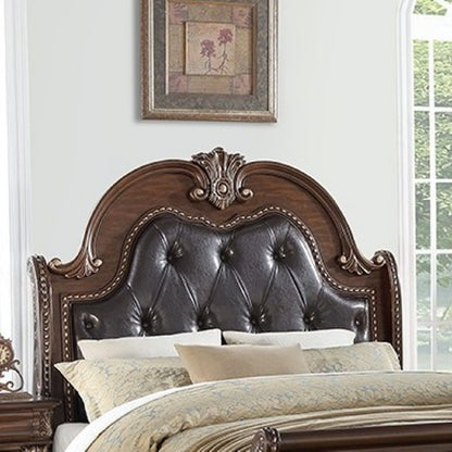 Bed &amp; Carved Padded And Button Tufted Headboard