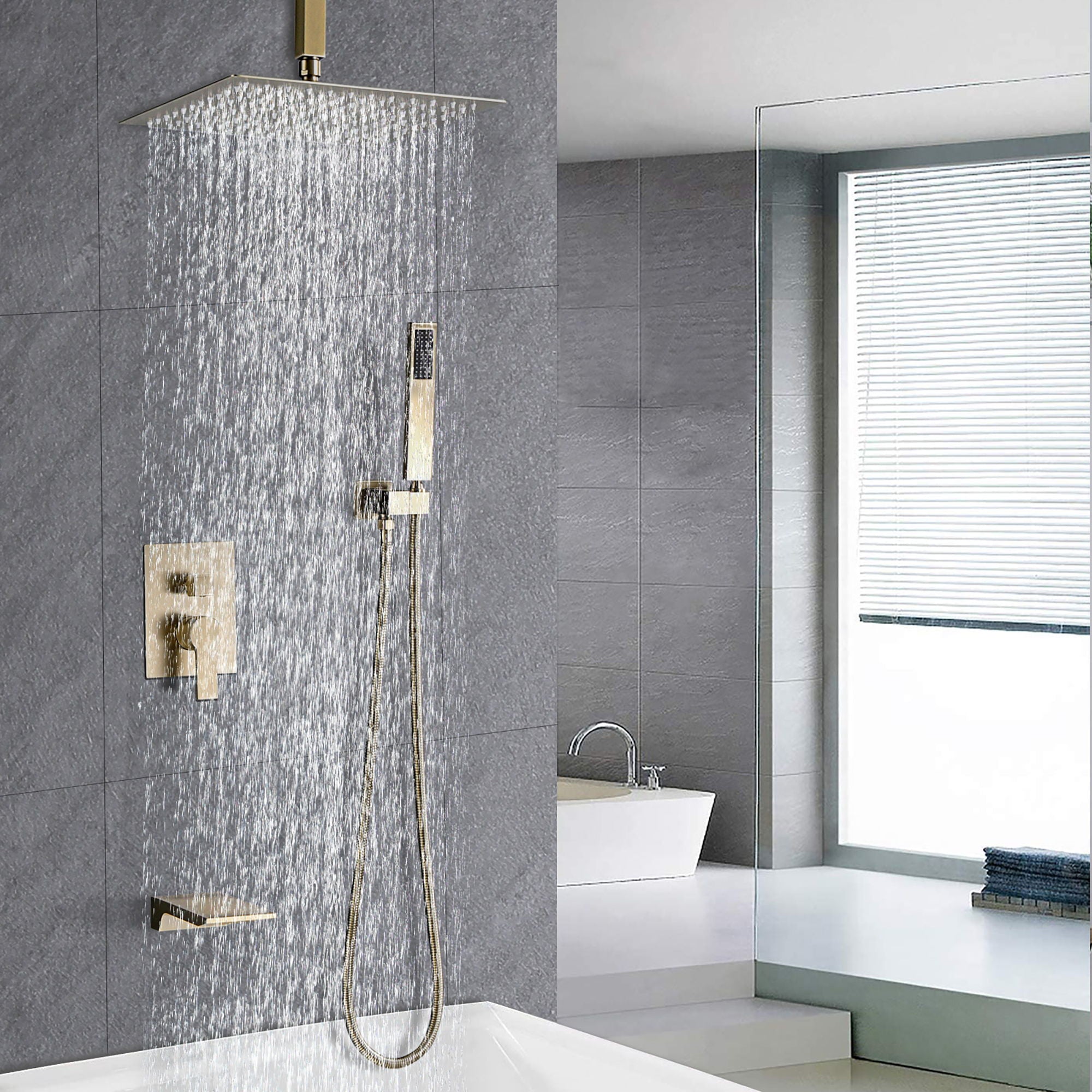Contemporary Shower System With 12&quot; Rainfall Head And Handheld Spray, Wall Mounted