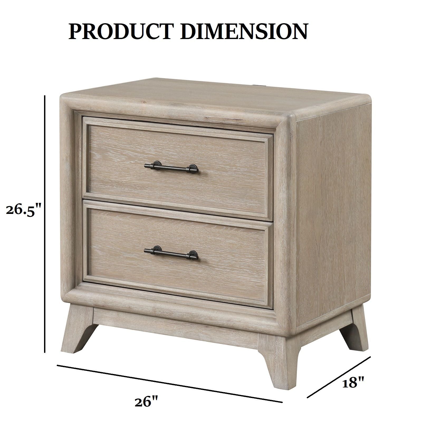 1 Piece Nightstand With Angled Feet, Dovetail Drawers, Bedroom Furniture - Oak