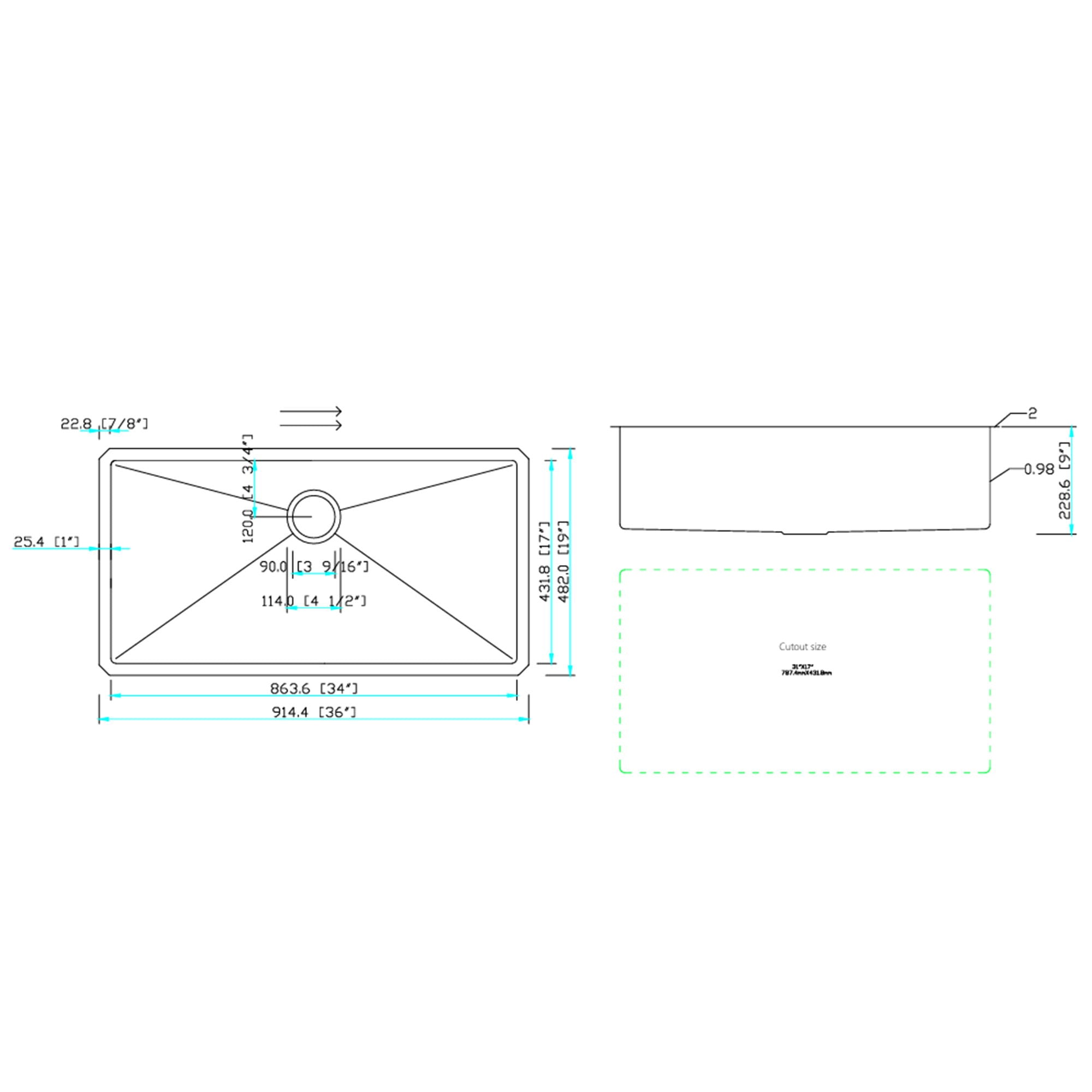 Undermount Kitchen Sink &amp; Deep Single Bowl - Brushed Nickel