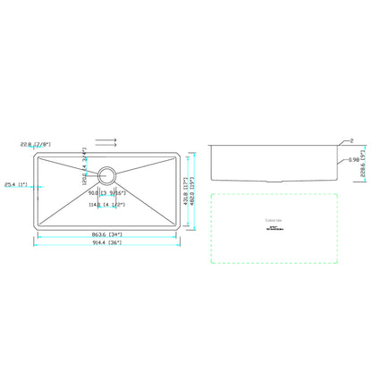 Undermount Kitchen Sink &amp; Deep Single Bowl - Brushed Nickel