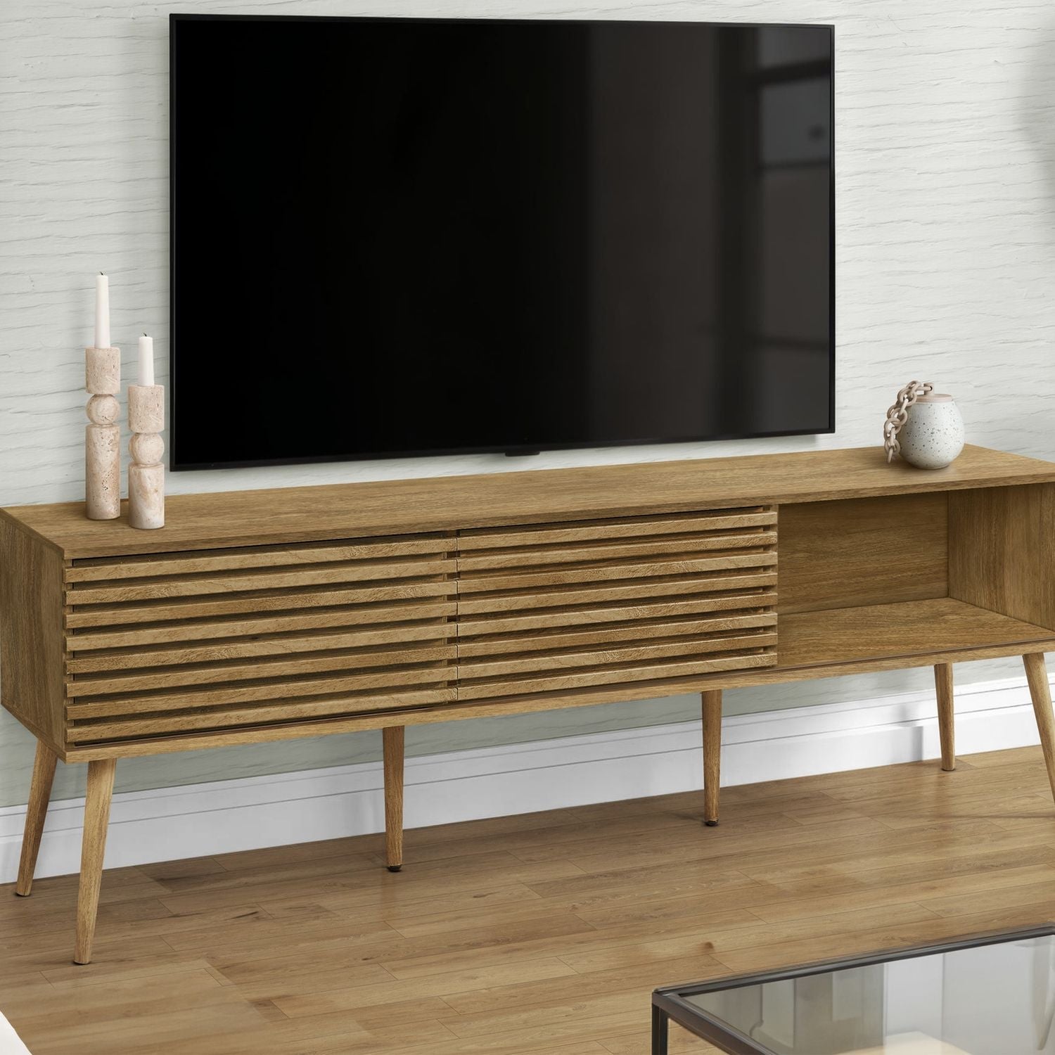 TV Stand, 72 Inch, Media Entertainment Center, Storage Cabinet, Console, Storage Shelves, Contemporary &amp; Modern - Walnut