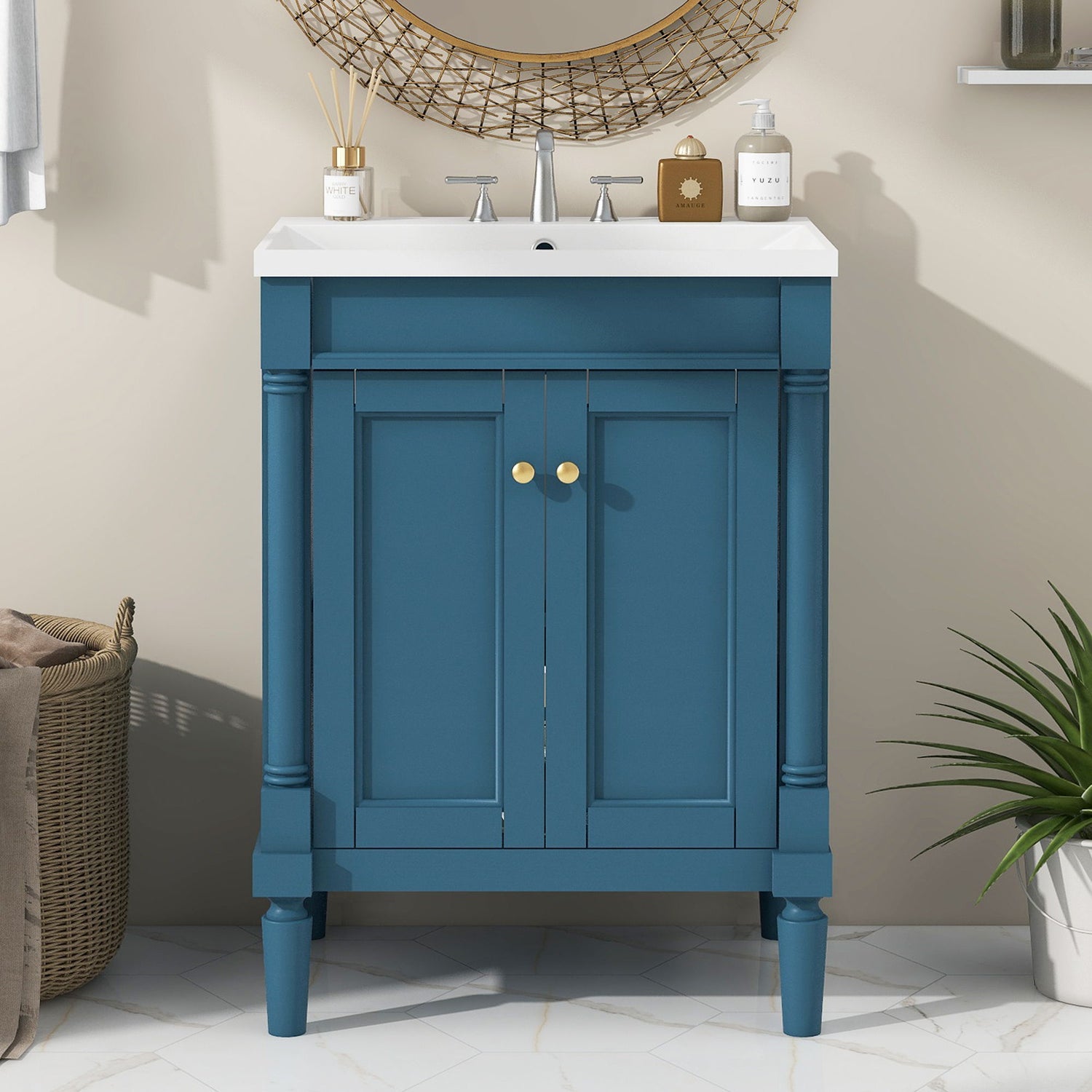 Bathroom Vanity With Top Sink, 2-Tier Modern Bathroom Storage Cabinet