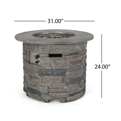 Transitional Outdoor 32&quot; Round Propane Fire Pit Table, Lightweight Concrete Construction - Stone Gray