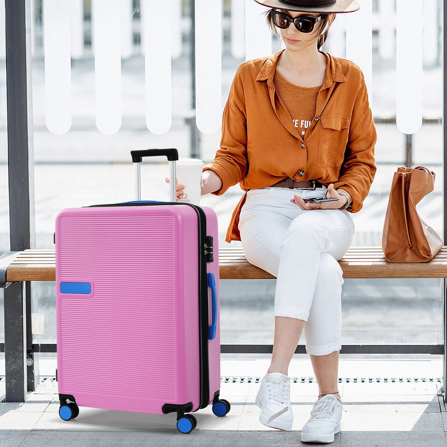 Hardshell Luggage Sets 3 Pieces Contrast Color Suitcase With Spinner Wheels And Tsa Lock 20&quot; 24&quot; 28&quot; Available