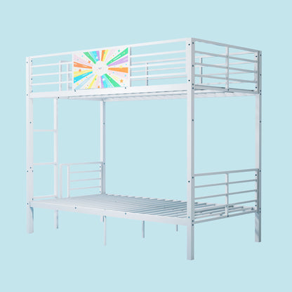 Bunk Bed, Convertible To 2 Separate Twin Size Beds &amp; Full Length Guardrail &amp; Ladder, No Box Spring Needed - White