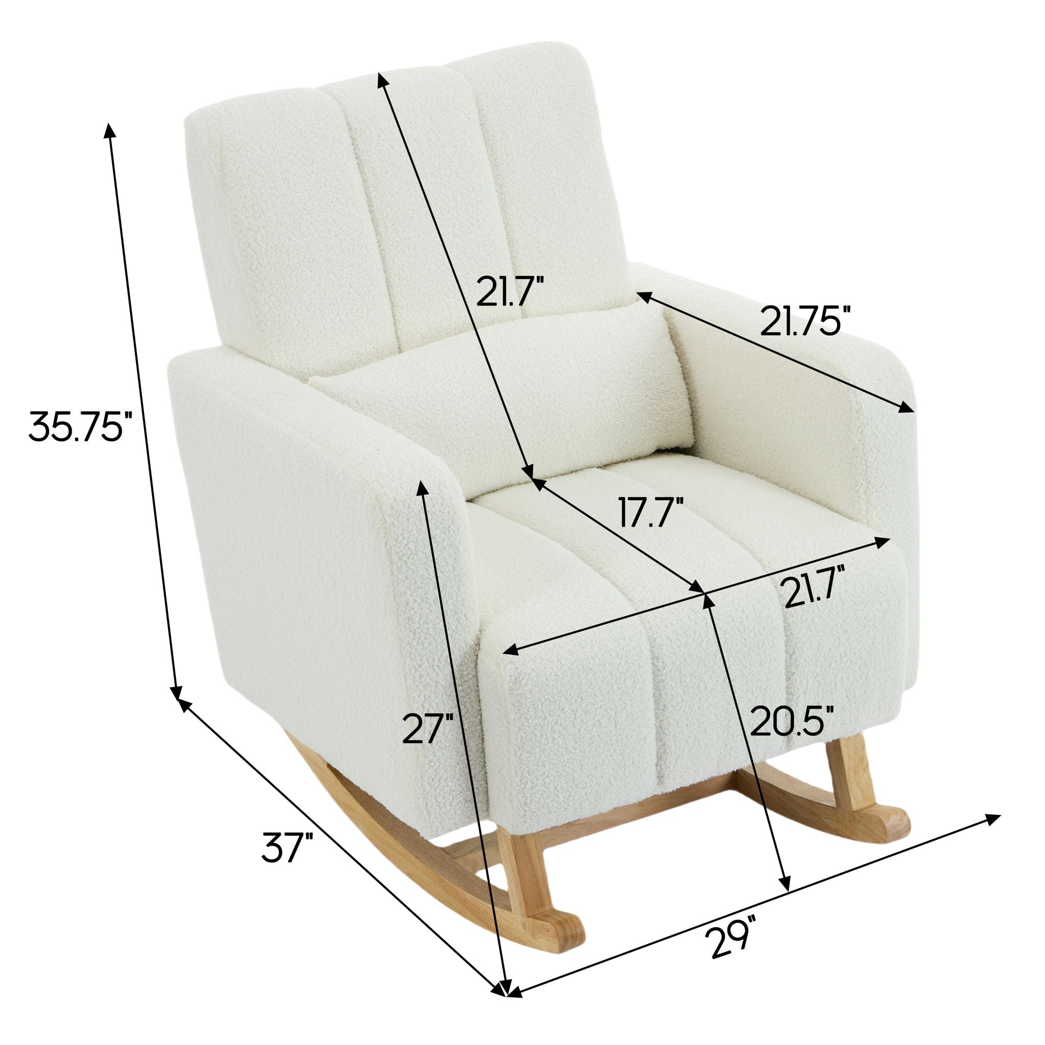 Accent Rocking Chair With Pillow, Spacious &amp; Comfortable Seating For Living Room Or Bedroom - Cream White
