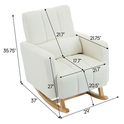 Accent Rocking Chair With Pillow, Spacious &amp; Comfortable Seating For Living Room Or Bedroom - Cream White